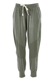 Product shot of the Fundamental Rib Trim Pant in colour Khaki (Green), from the front