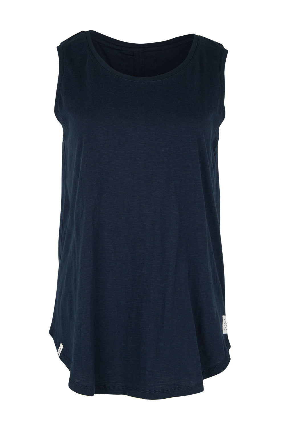 Product shot of the Fundamental Scoop Tank in colour Navy (Blue), from the front