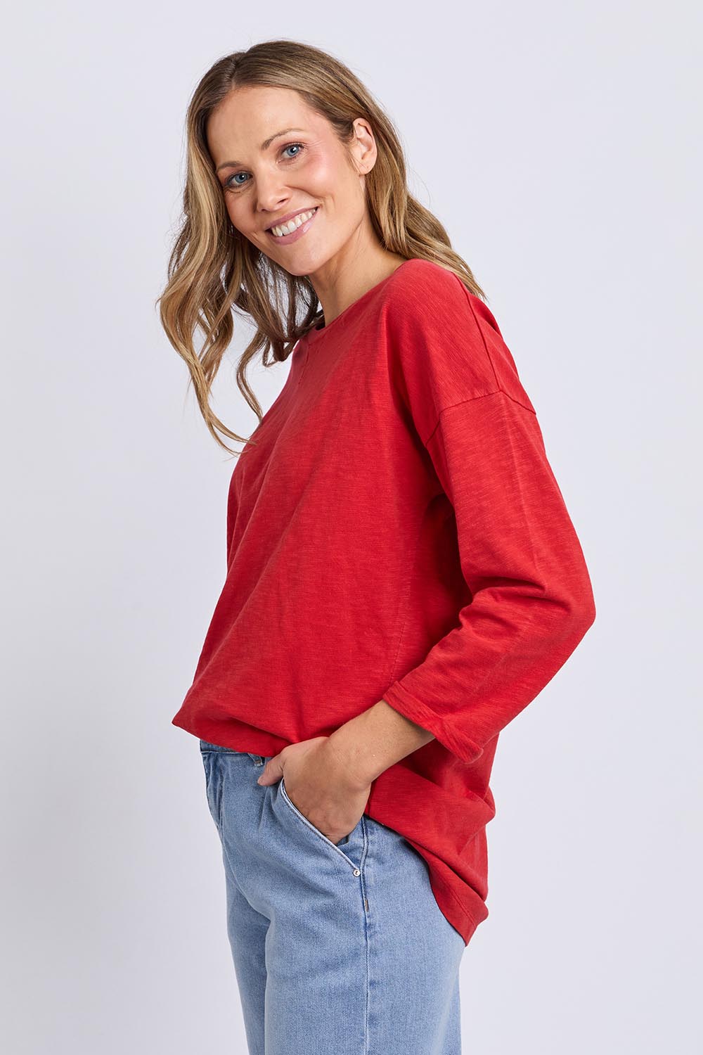 Fundamental Annie Cotton 3/4 Sleeve Tee – Cranberry