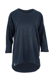 Product shot of the Fundamental Annie 3/4 Sleeve Tee in colour Navy (Blue), from the front