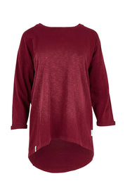 Product shot of the Fundamental Annie 3/4 Sleeve Tee in colour Plum (Purple), from the front