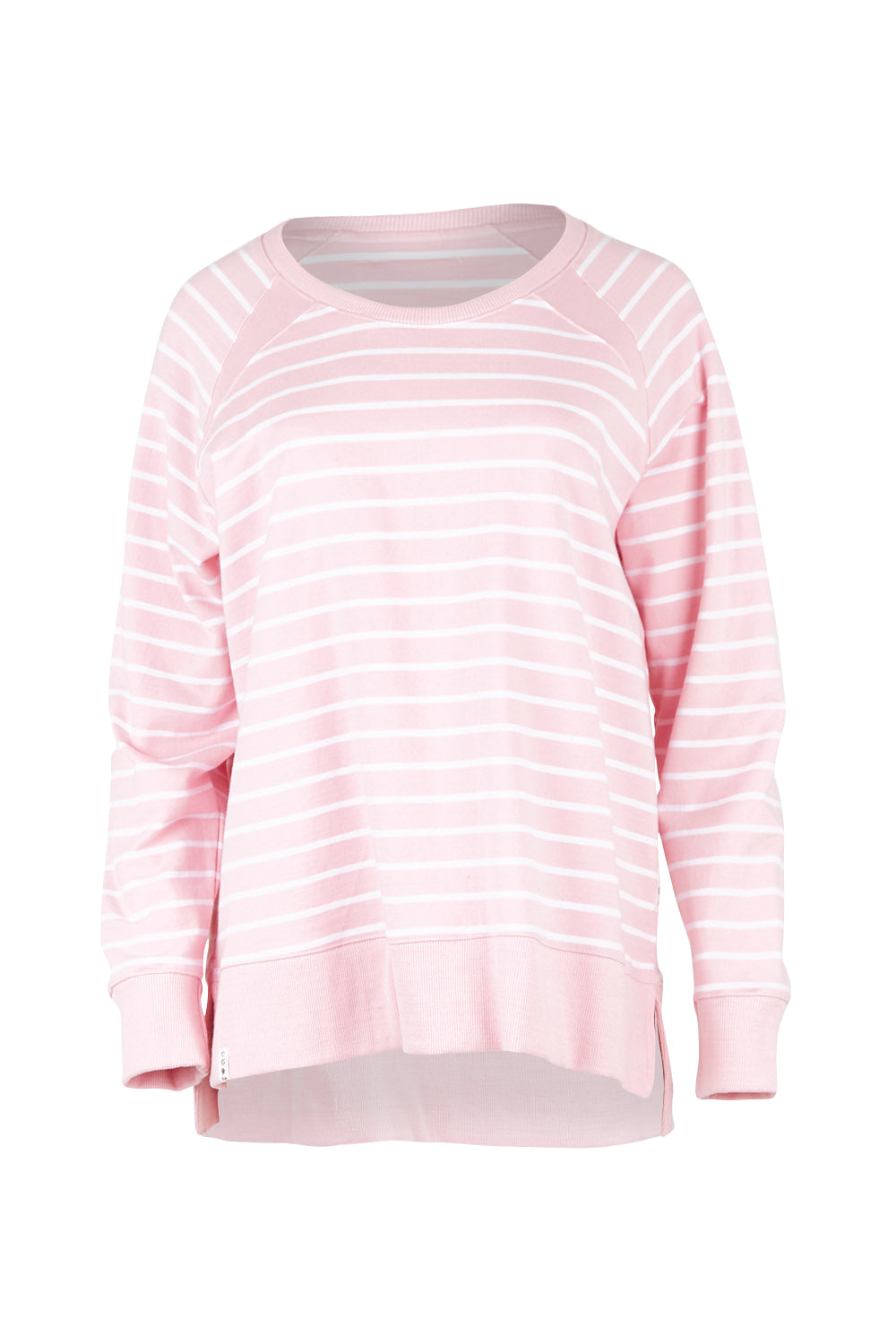 Product shot of the Fundamental Sydney Crew in colour Pinkstripe (Pink), from the front