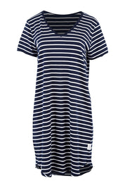 Product shot of the Fundamental Mary Stripe Dress in colour Navy (Blue), from the front
