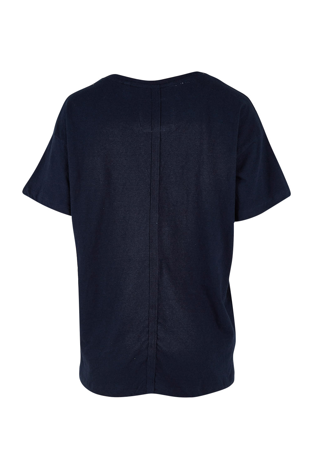 Product shot of the Fundamental Clover Tee in colour Navy (Blue), from the back
