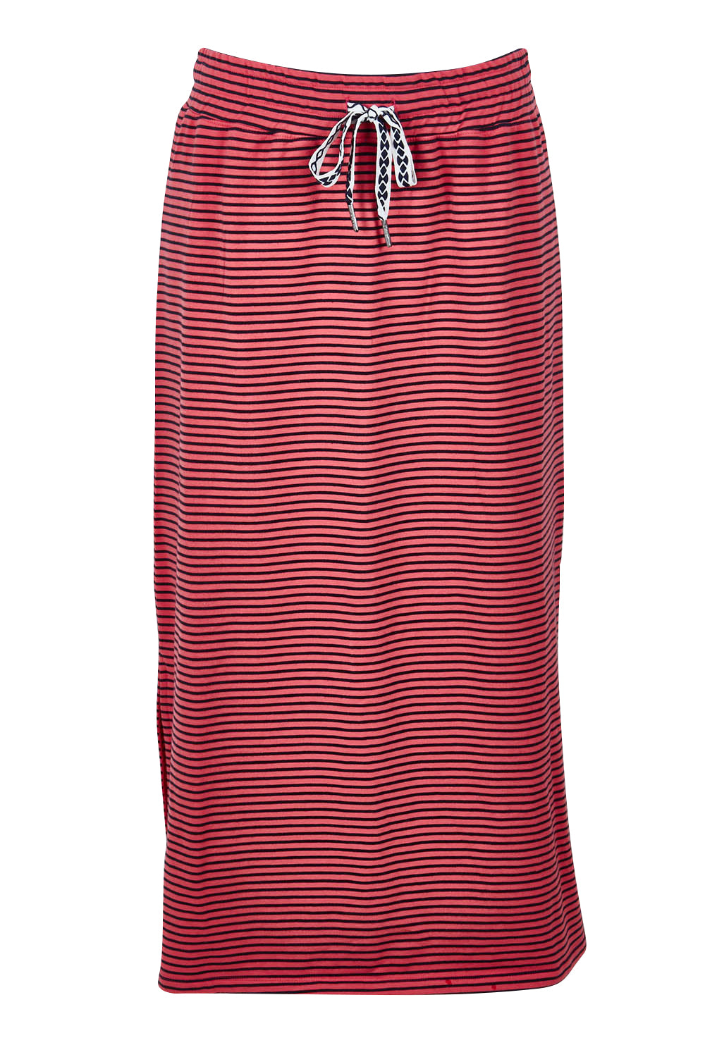 Product shot of the Fundamental Cotton Travel Skirt in colour Watermelon (Red), from the front