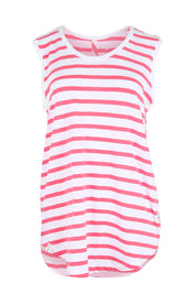 Product shot of the Fundamental Scoop Cotton Tank – Whitepink in colour Whitepink, from the front