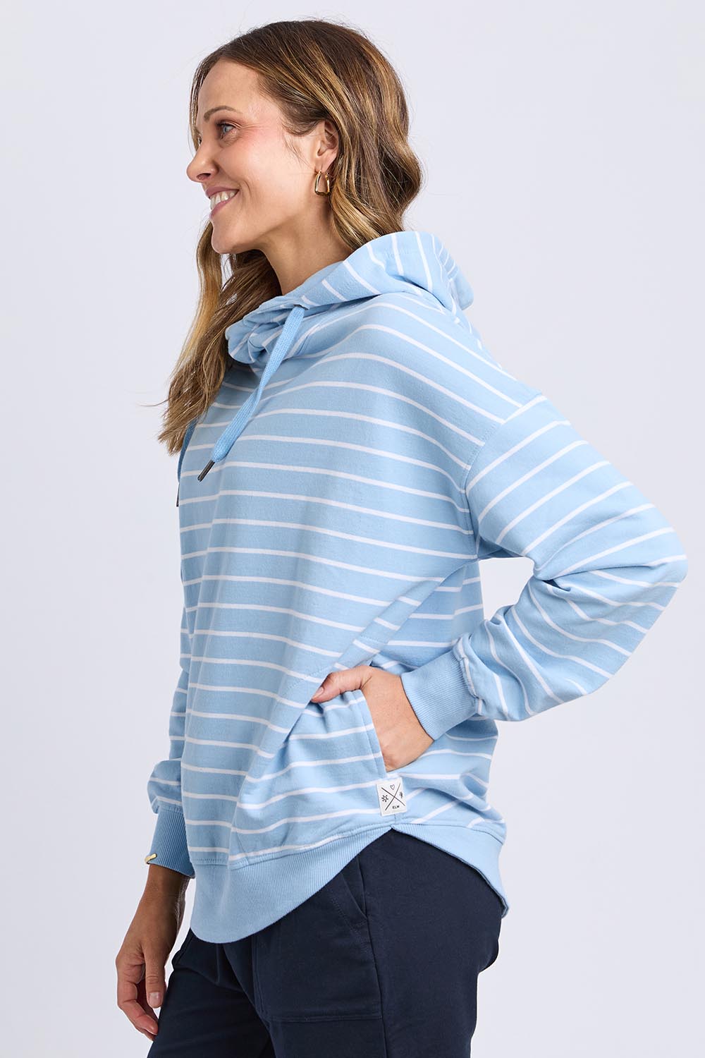 Fundamental Stripe Lounger Scoop Hoody - Lightblue