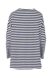 Product shot of the Fundamental Lauren Stripe LS Tee in colour Navywht (Blue), from the back