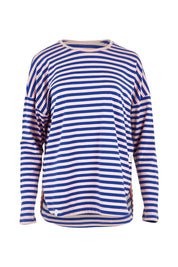 Product shot of the Fundamental Lauren Stripe LS Tee in colour Pinknavy (Pink), from the front