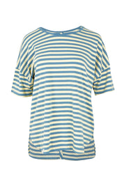 Product shot of the Fundamental Lauren S/S Cotton Stripe in colour Bluebanana (Blue), from the front