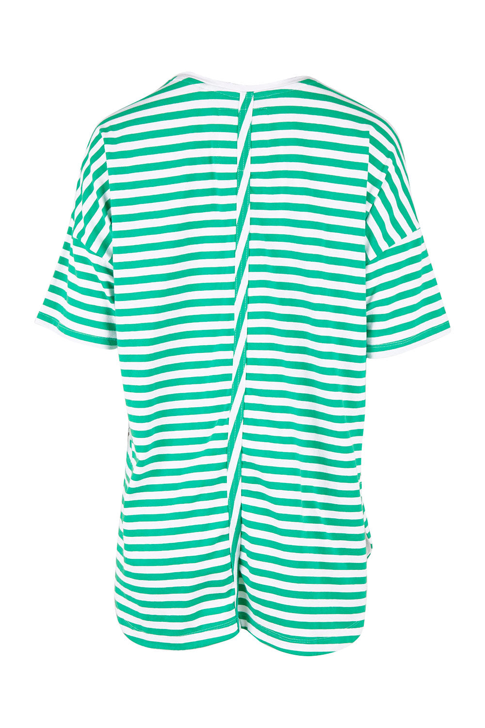 Product shot of the Fundamental Lauren S/S Cotton Stripe in colour Greenwhit (Green), from the back