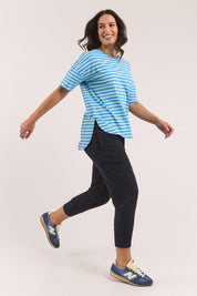 Model Genericm wearing size sample of the Fundamental Lauren Short Sleeve Cotton Stripe Tee - Tonicblueazure in colour Tonicblueazure, from the front