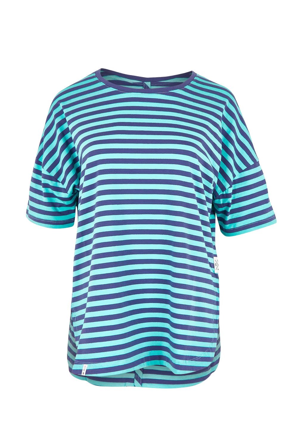 Product shot of the Fundamental Lauren S/S Cotton Stripe in colour Vbluepools (Blue), from the front