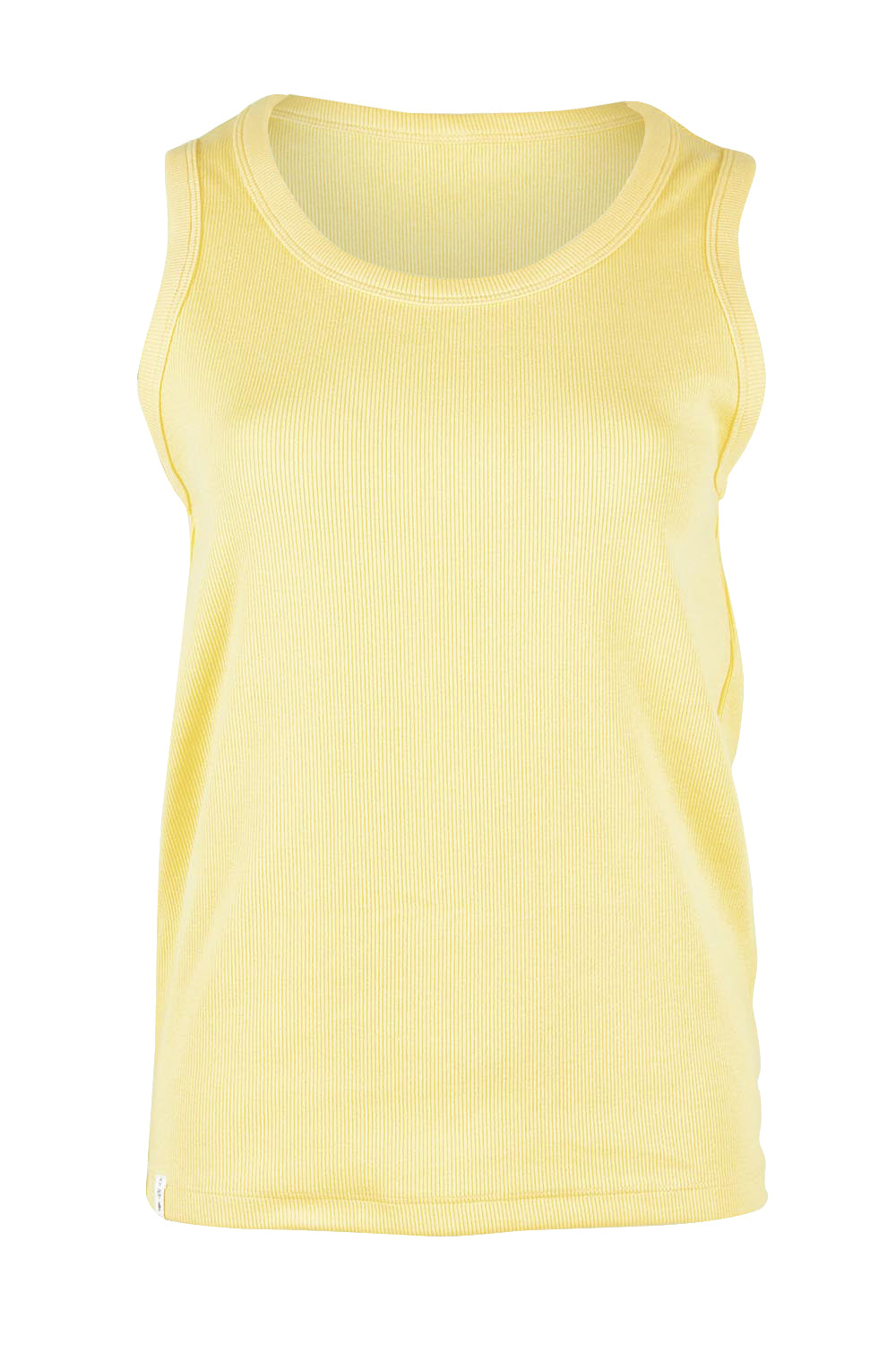 Product shot of the Fundamental Rib Crew Cotton Tank in colour Banana, from the front