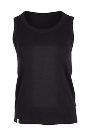Product shot of the Fundamental Rib Crew Cotton Tank in colour Black (Black), from the front