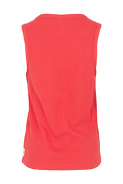 Product shot of the Fundamental Rib Crew Cotton Tank in colour Cayenne (Red), detail