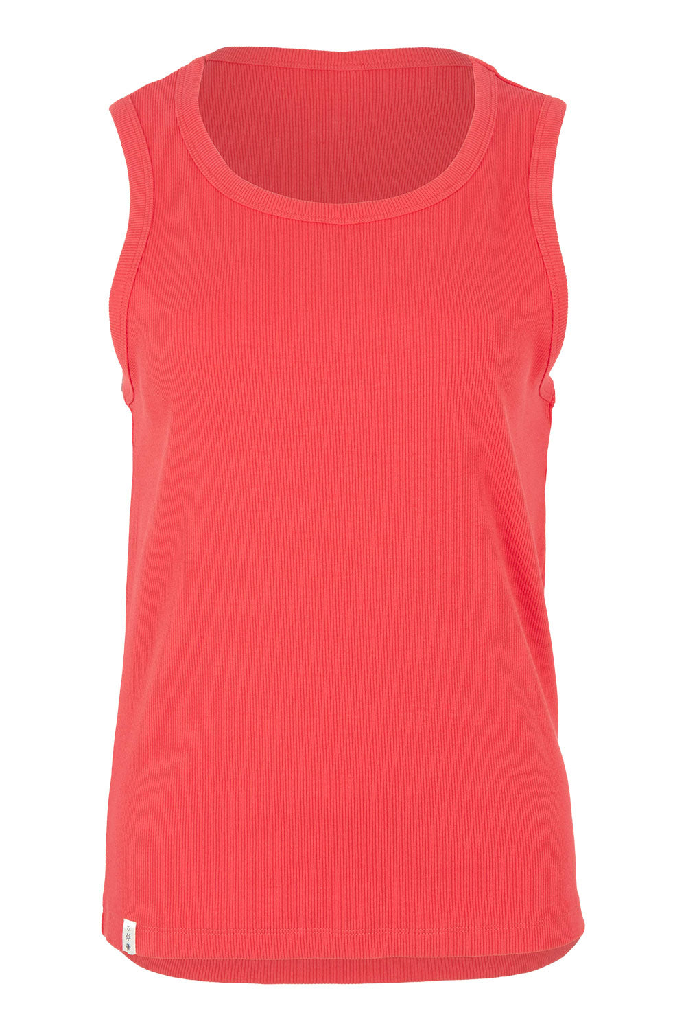 Product shot of the Fundamental Rib Crew Cotton Tank in colour Cayenne (Red), from the front