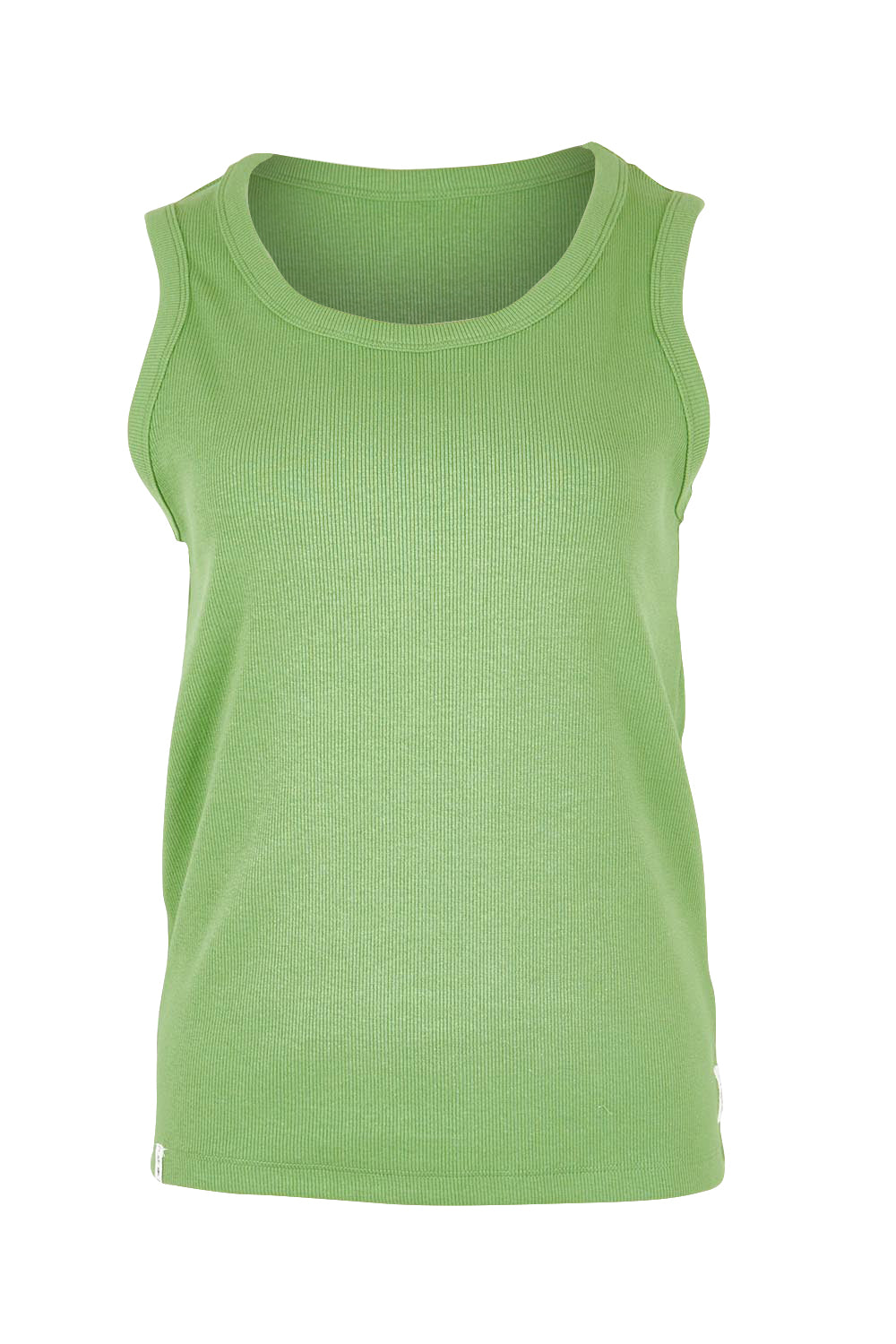Product shot of the Fundamental Rib Crew Cotton Tank in colour Forest (Green), from the front