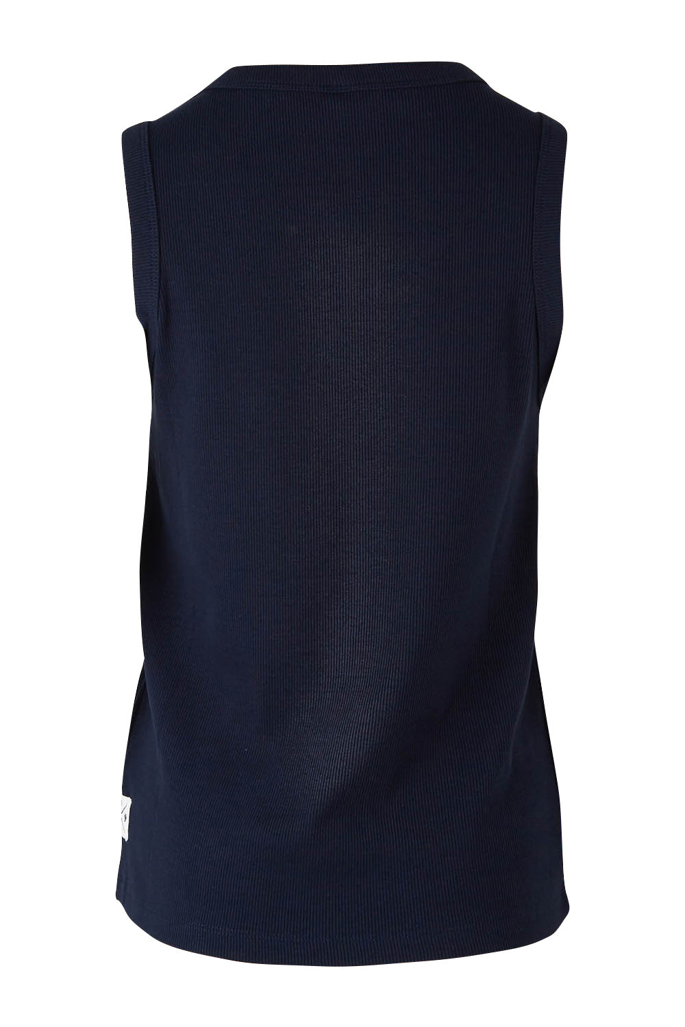 Product shot of the Fundamental Rib Crew Cotton Tank in colour Navy (Blue), from the back