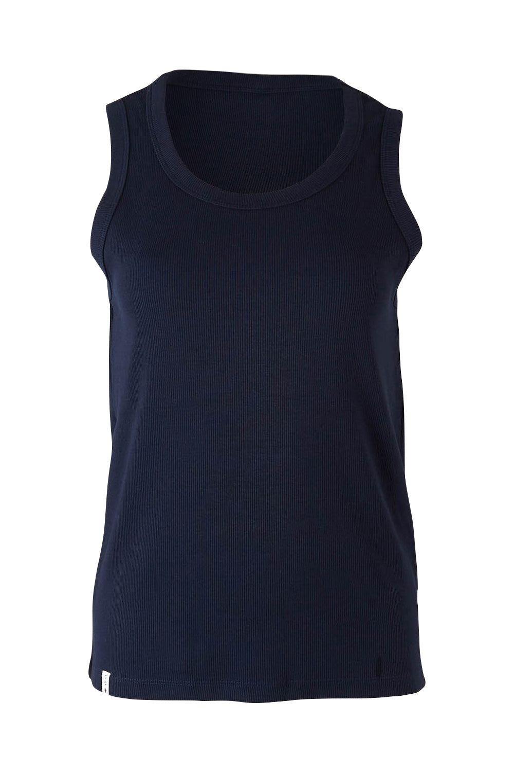 Product shot of the Fundamental Rib Crew Cotton Tank in colour Navy (Blue), from the front