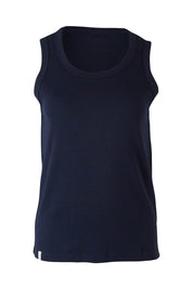 Product shot of the Fundamental Rib Crew Cotton Tank in colour Navy (Blue), from the front