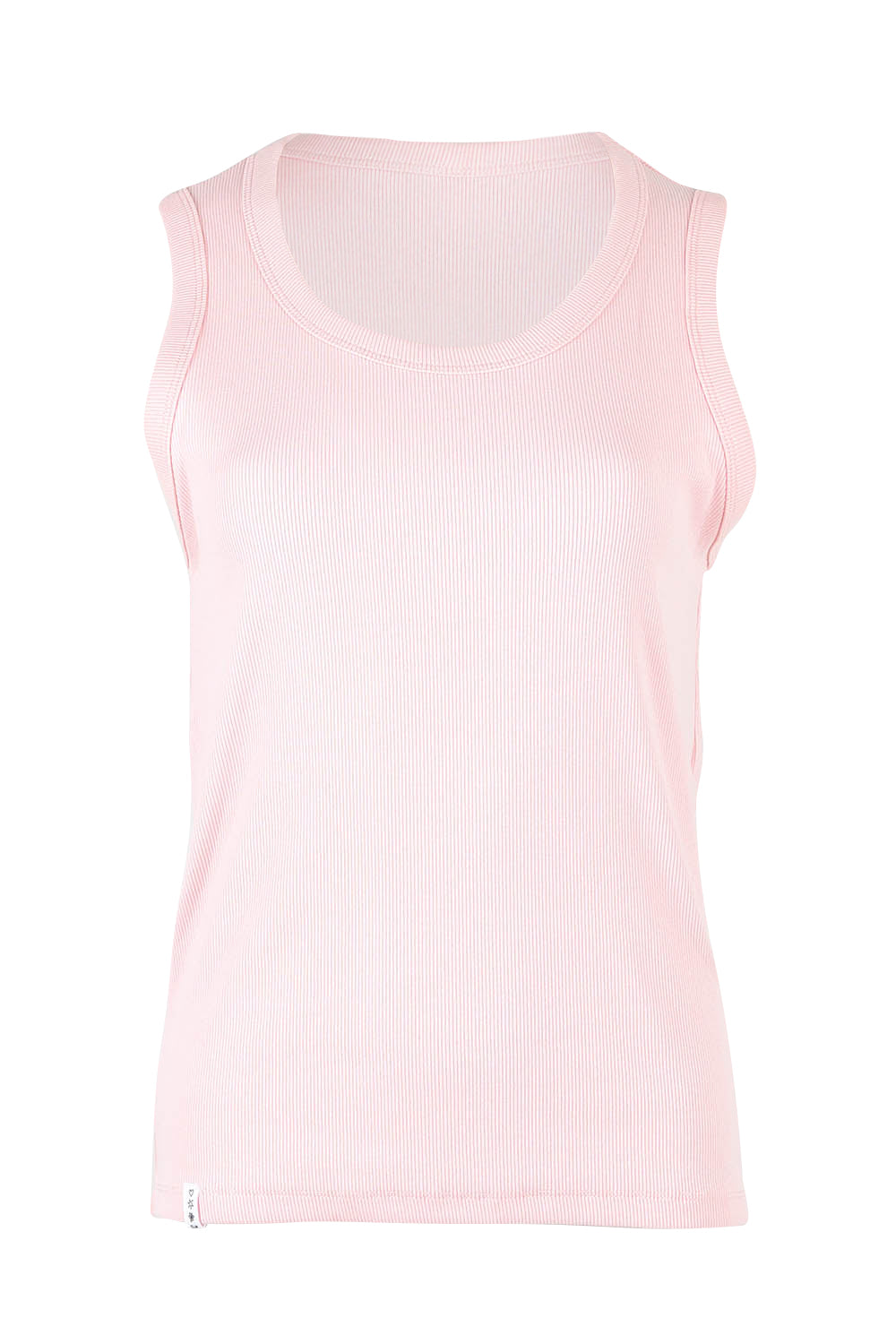 Product shot of the Fundamental Rib Crew Cotton Tank in colour Pnkaboo (Pink), from the front