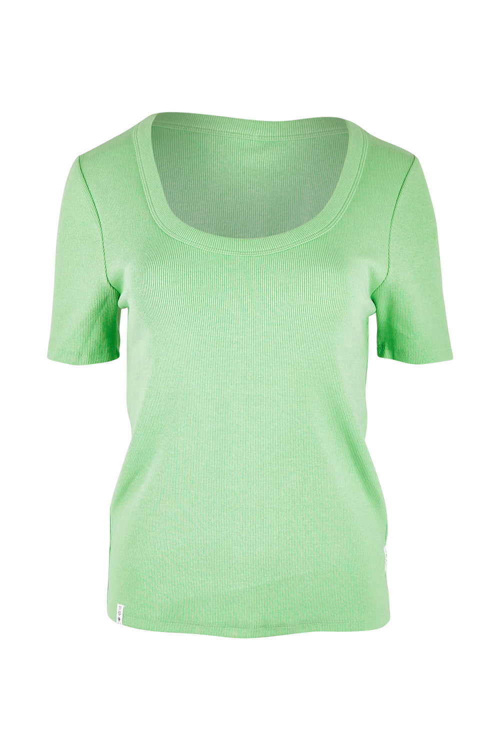 Product shot of the Fundamental Rib Scoop S/S  Tee in colour Meadow (Green), from the front