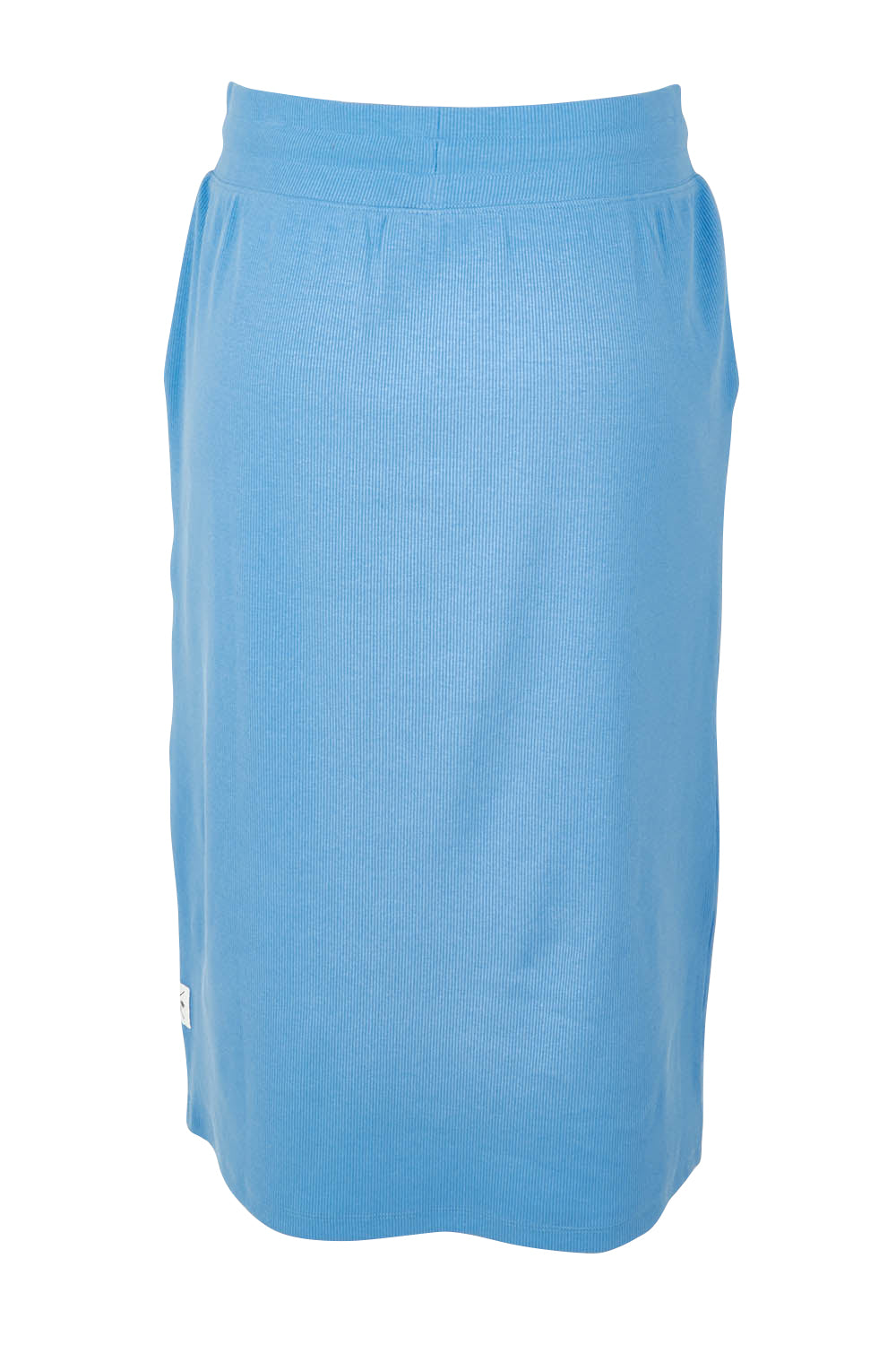Product shot of the Fundamental Rib Midi Skirt in colour Cerulblue (Blue), from the back