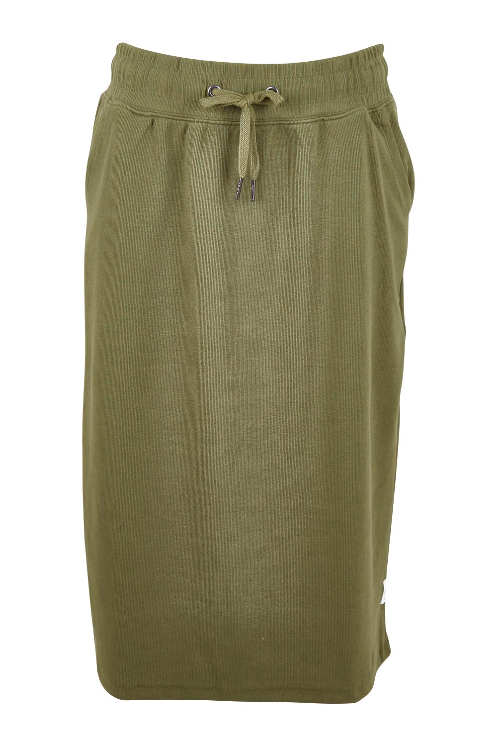Product shot of the Fundamental Rib Midi Skirt in colour Clover (Green), from the front