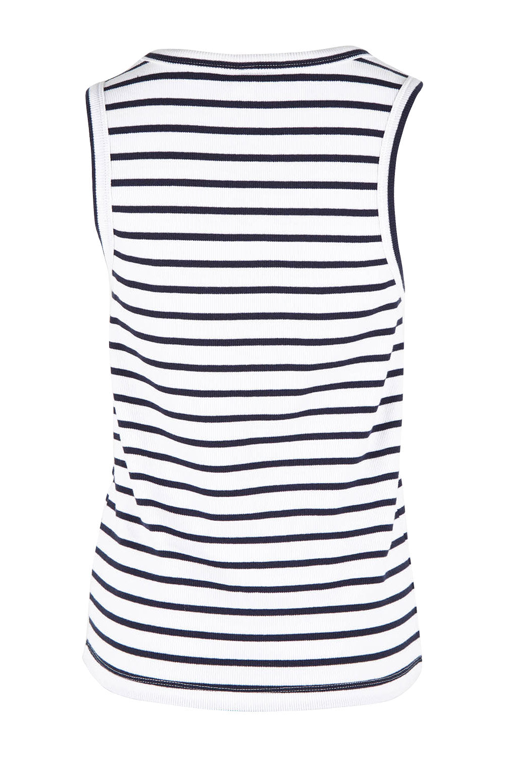 Product shot of the Fundamental Indra Stripe Tank in colour Whitenavy (White), from the back