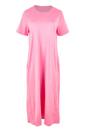 Product shot of the Fundamental Adira Dress in colour Strawberry (Pink), from the front