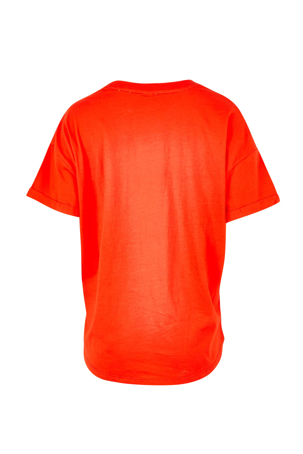 Product shot of the Fundamental Halli Cotton Tee – Tangello in colour Tangello, from the back