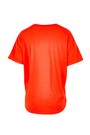 Product shot of the Fundamental Halli Cotton Tee – Tangello in colour Tangello, from the back