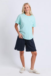 Model Genericm wearing size sample of the Fundamental Halli Cotton Tee – Tonicblue in colour Tonicblue, from the front