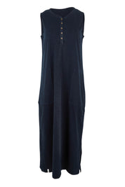 Product shot of the Fundamental Elysian Cotton Dress in colour Navy (Black), from the front