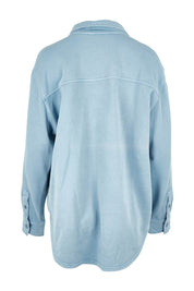 Product shot of the Fundamental Poppy Cotton Fleece Shacket in colour Steelblue (Blue), from the back