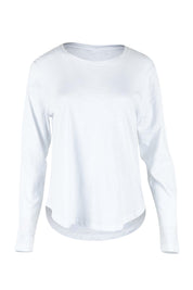 Product shot of the Fundamental Everyday Cotton Long Sleeve Tee in colour White (White), from the front