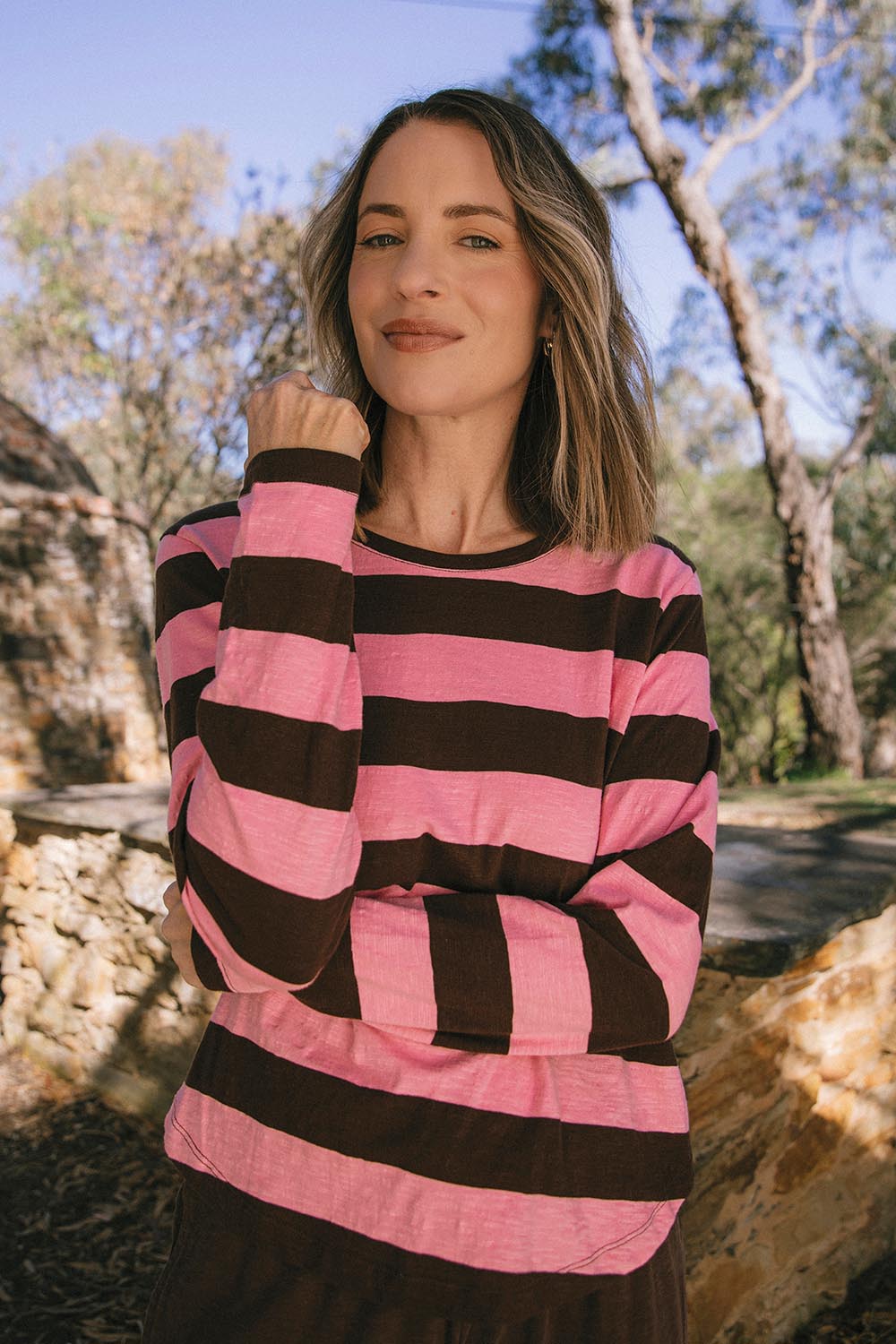 Fundamental Spritz Stripe Cotton Long Sleeve Tee – Coffeepink