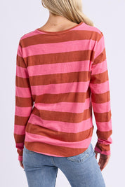 Model Genericm wearing size sample of the Fundamental Spritz Stripe Ls Tee – Earthpink in colour Earthpink, from the back