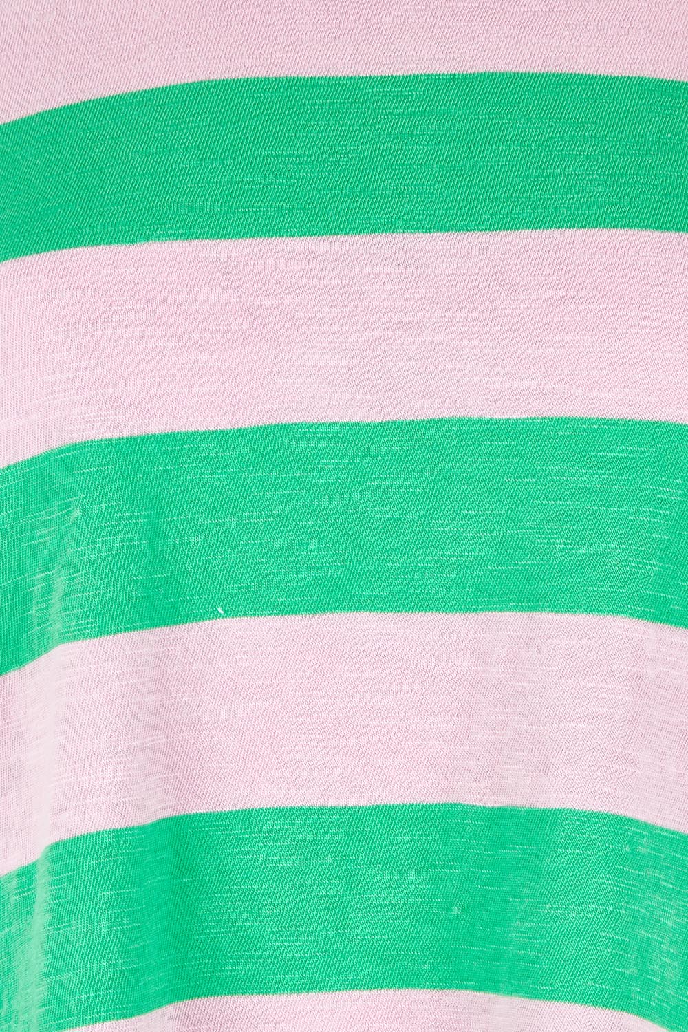 Product shot of the Fundamental Spritz Stripe Cotton Tee in colour Greenpink (Green), detail