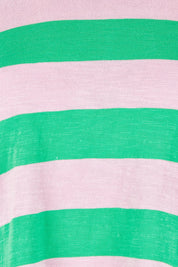 Product shot of the Fundamental Spritz Stripe Cotton Tee in colour Greenpink (Green), detail