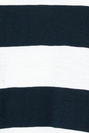 Product shot of the Fundamental Spritz Stripe Cotton Tee in colour Navywhite (Blue), detail