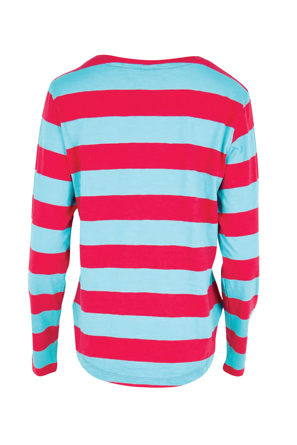 Product shot of the Fundamental Spritz Stripe Cotton Long Sleeve Tee – Seadkpink in colour Seadkpink, from the back