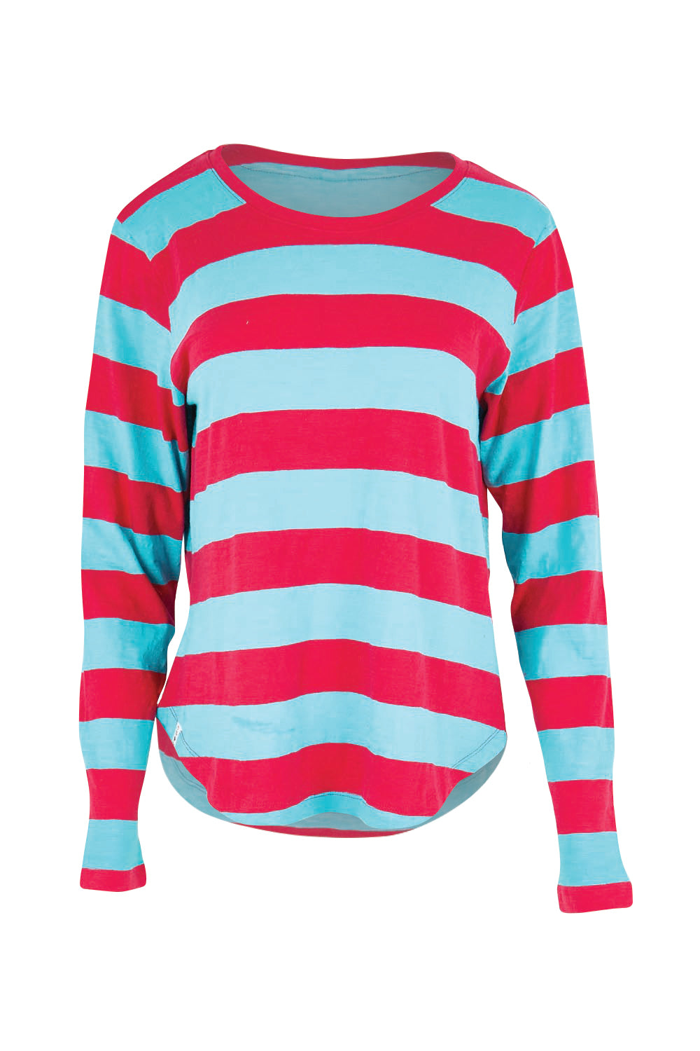 Product shot of the Fundamental Spritz Stripe Cotton Long Sleeve Tee – Seadkpink in colour Seadkpink, from the front