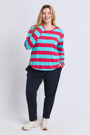 Model Genericm wearing size sample of the Fundamental Spritz Stripe Ls Tee – Seadkpink in colour Seadkpink, from the front