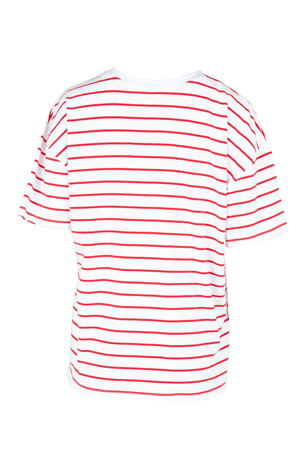 Product shot of the Fundamental Winona Stripe Cotton Tee in colour Redwhite (Red), from the back