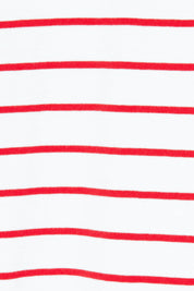Product shot of the Fundamental Winona Stripe Cotton Tee in colour Redwhite (Red), detail