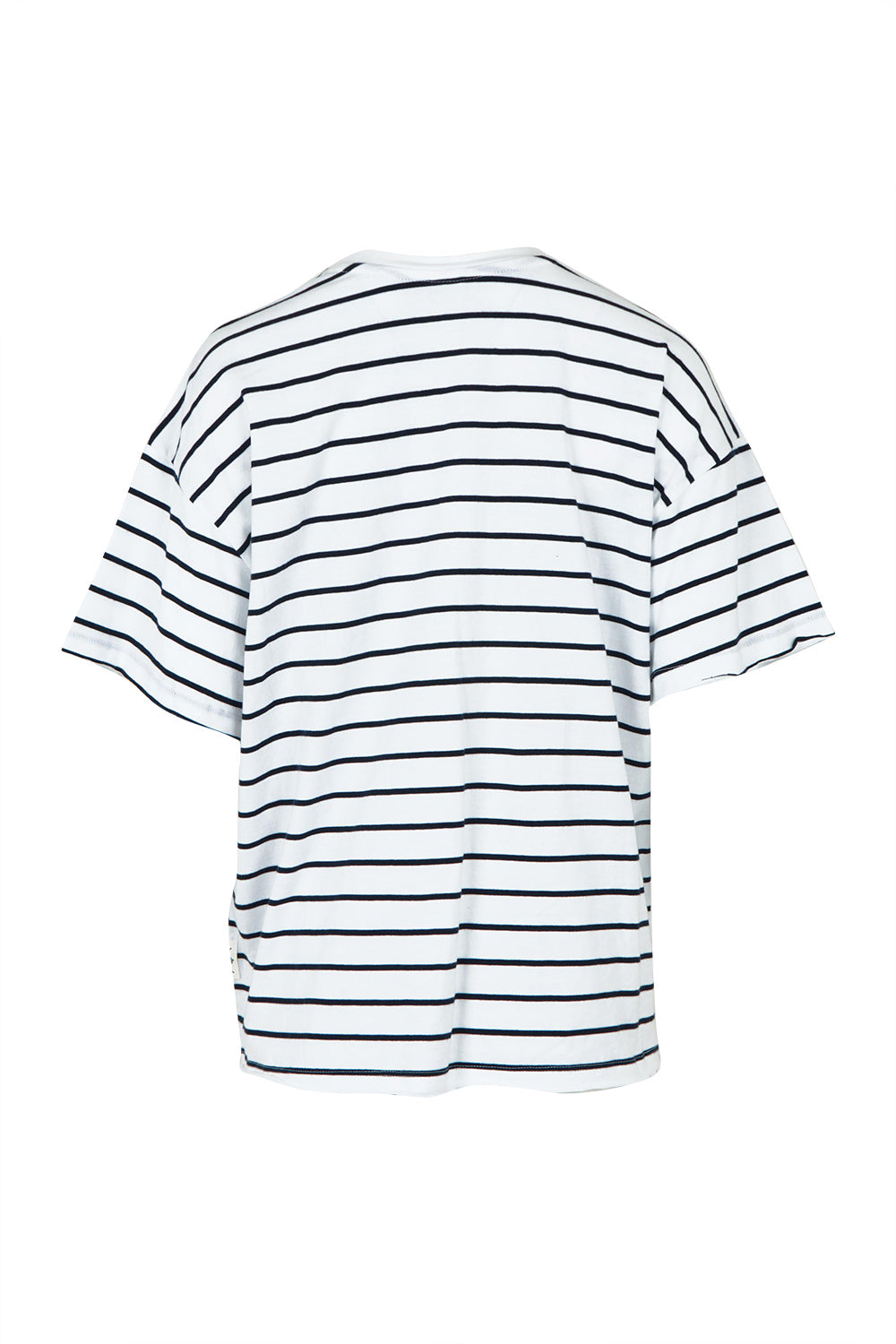 Product shot of the Fundamental Winona Stripe Cotton Tee in colour Whitenavy (White), from the back