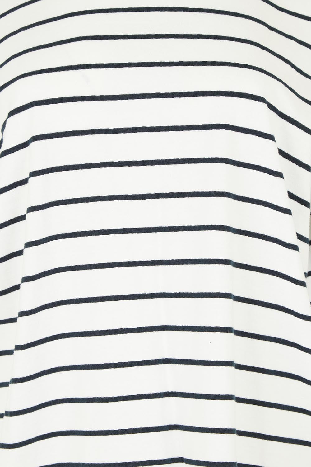 Product shot of the Fundamental Winona Stripe Cotton Tee in colour Whitenavy (White), detail