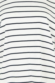 Product shot of the Fundamental Winona Stripe Cotton Tee in colour Whitenavy (White), detail